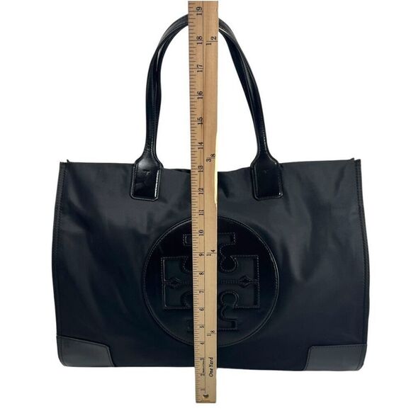 Tory Burch Women's Black Ella Nylon Patent Leather Trim Tote Bag Handbag Logo - Picture 10 of 12